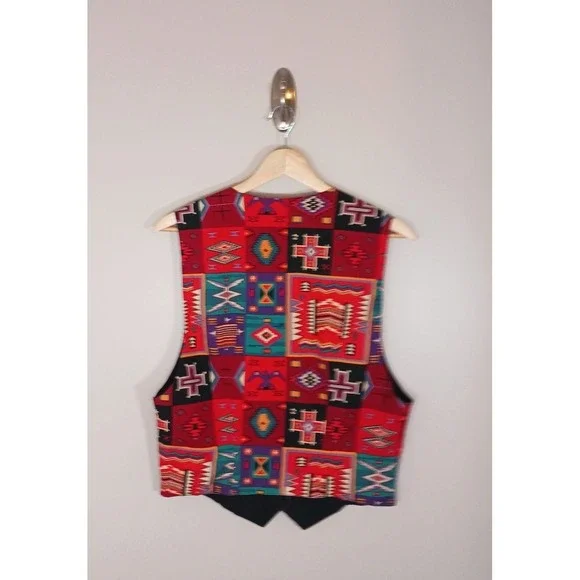 Vintage Pueblo Aztec Western Boho Cowboy Vest Made In USA Women's Size M - Picture 2 of 9